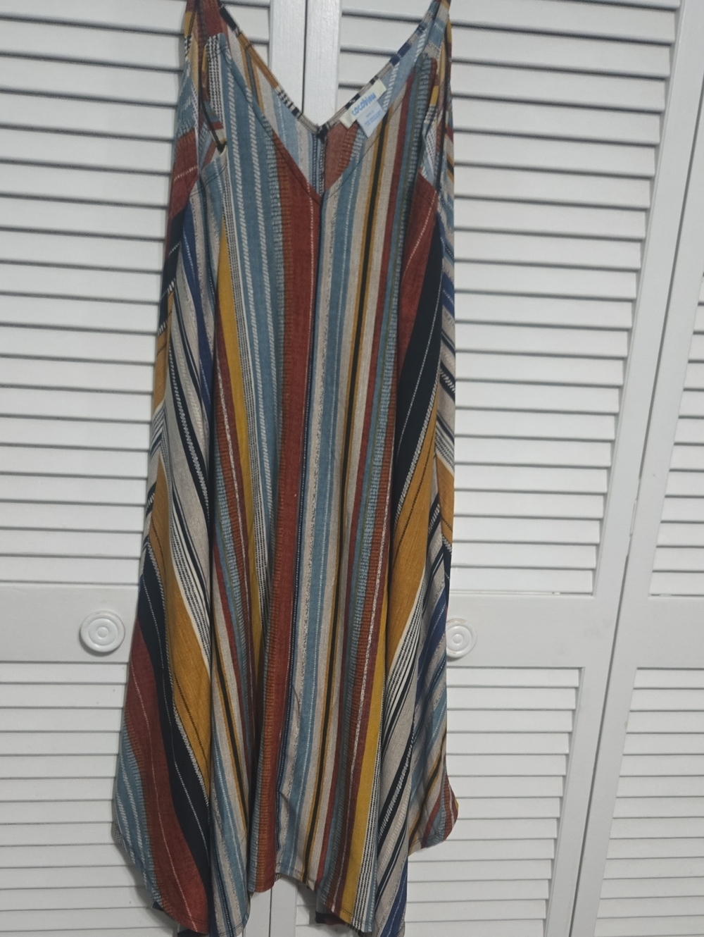 Boho Striped Asymmetrical Maxi Dress in Mustard, Rust & Blue